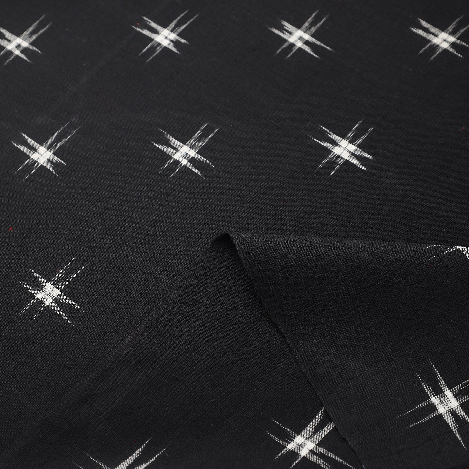 Black - Handloom Cotton Pochampally Double Ikat Fabric 02