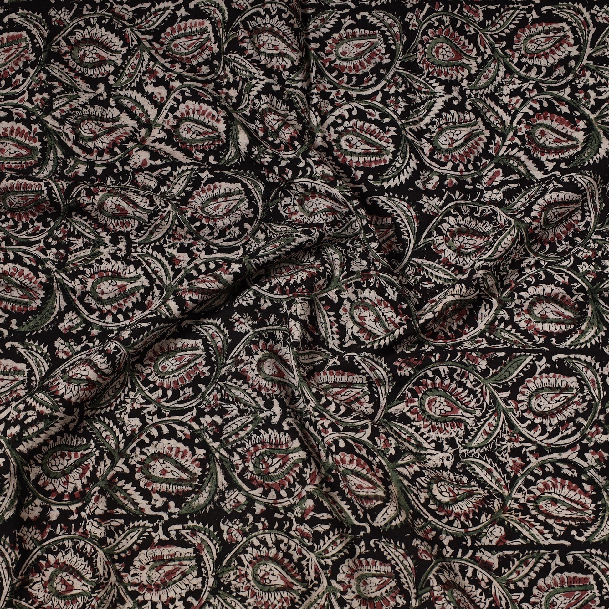 Black - Kalamkari Block Printed Cotton Precut Fabric (1.2 meter) 74