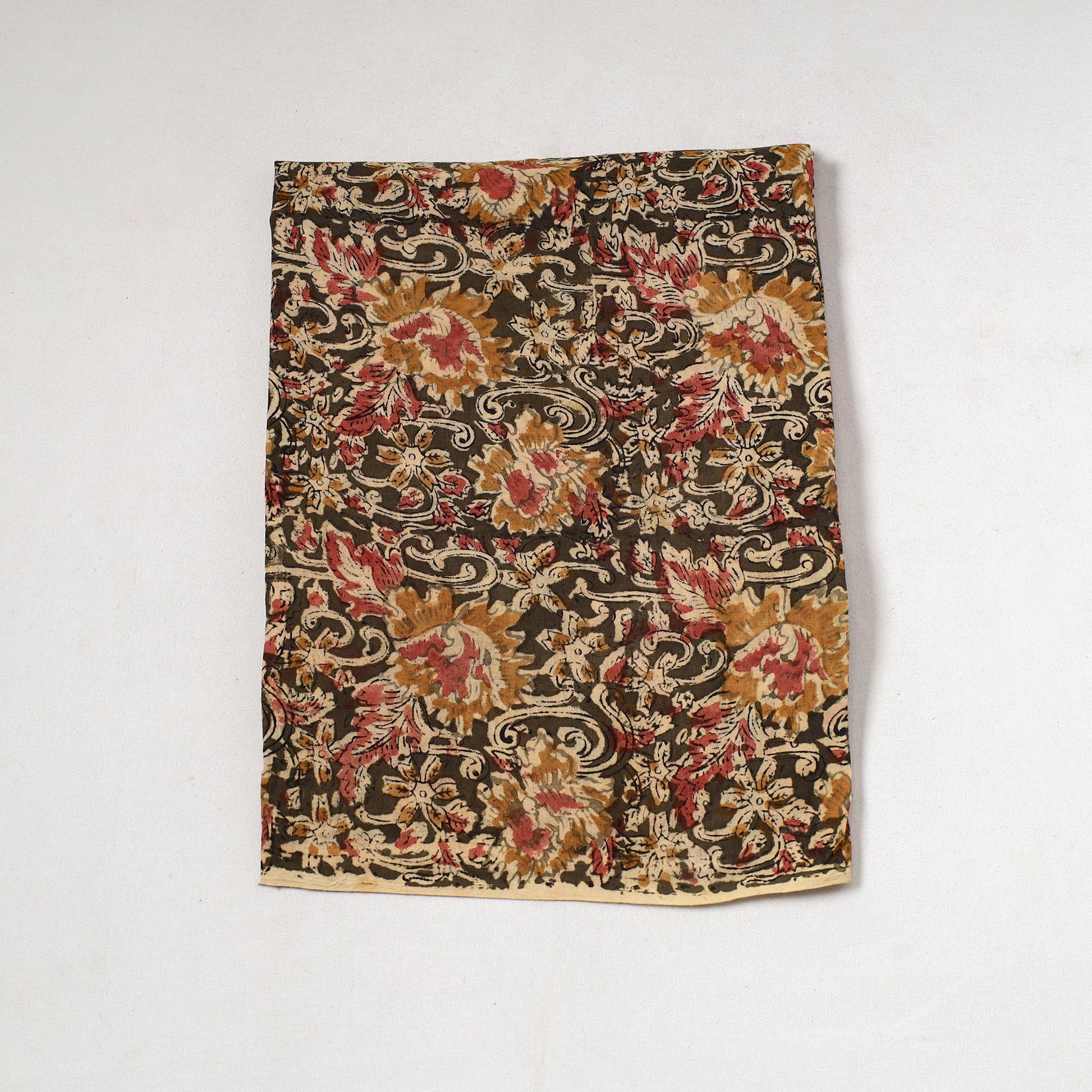 Brown - Kalamkari Block Printed Cotton Precut Fabric (1.2 meter) 76