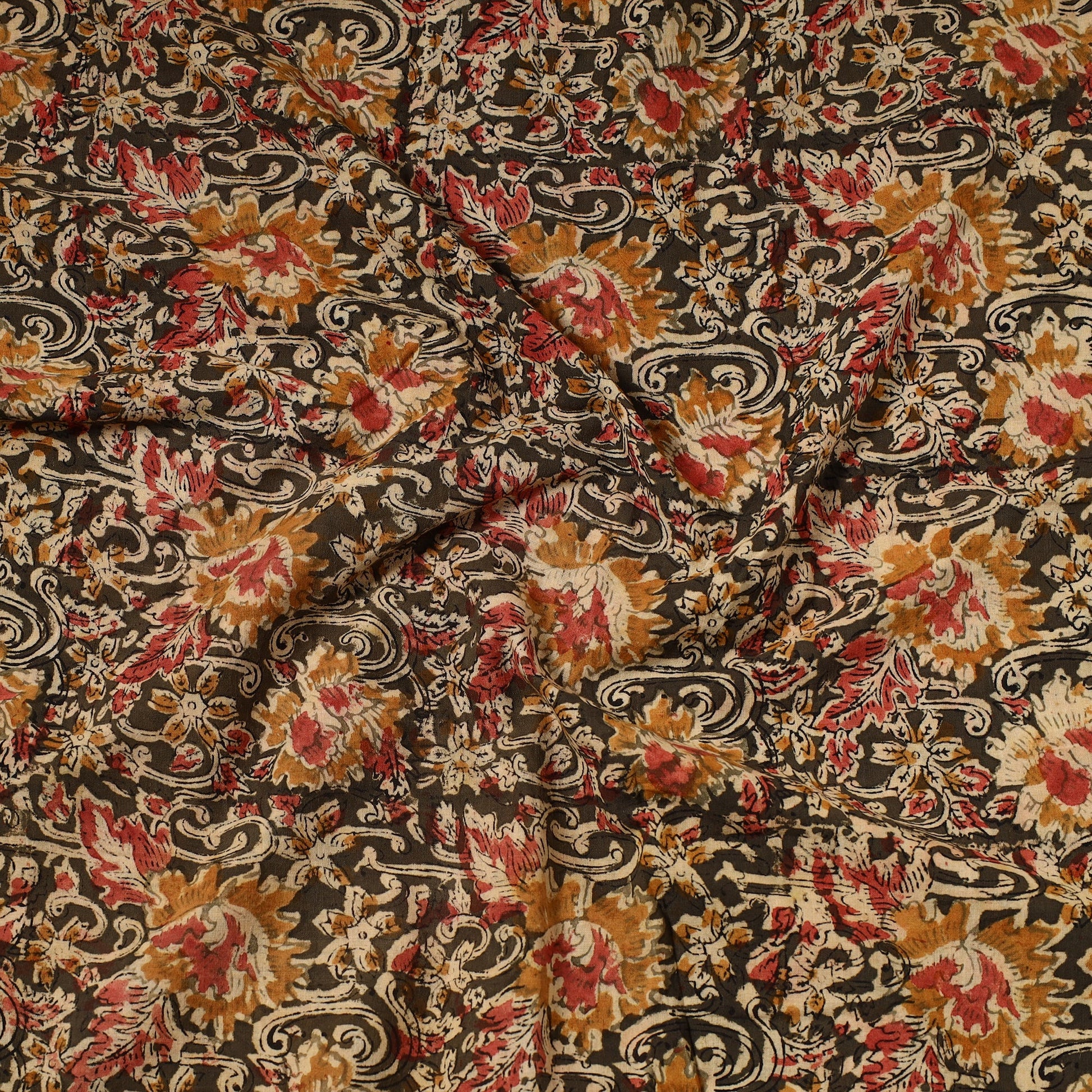 Brown - Kalamkari Block Printed Cotton Precut Fabric (1.2 meter) 76