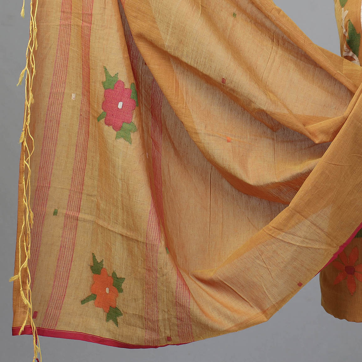 Brown - 2pc Phulia Jamdani Weave Handloom Cotton Suit Material Set