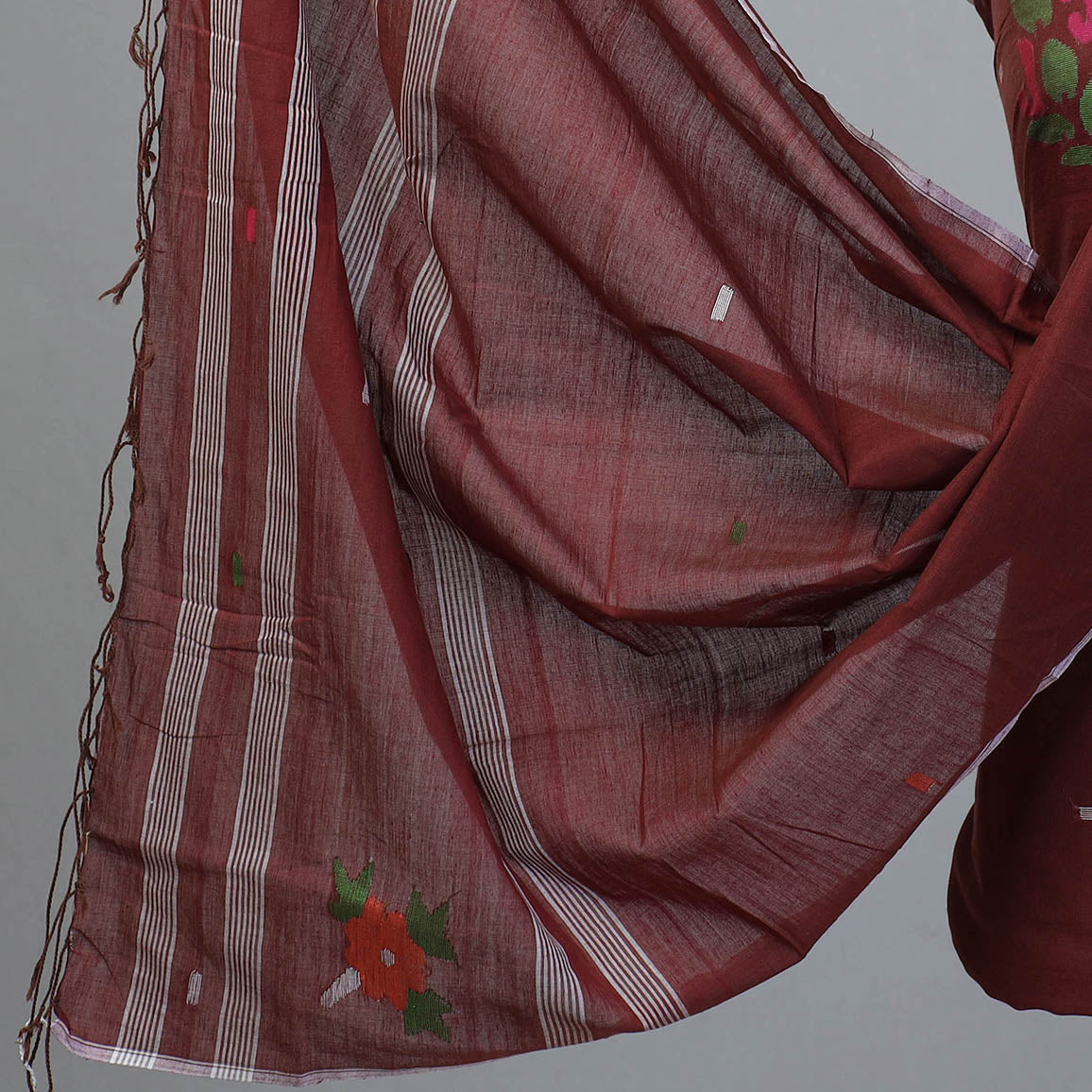 Brown - 2pc Phulia Jamdani Weave Handloom Cotton Suit Material Set