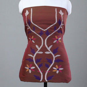 Brown - 2pc Phulia Jamdani Weave Handloom Cotton Suit Material Set