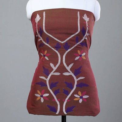 Brown - 2pc Phulia Jamdani Weave Handloom Cotton Suit Material Set
