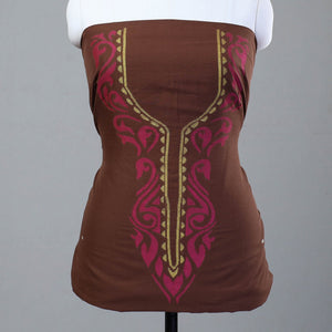 Brown - 2pc Phulia Jamdani Weave Handloom Cotton Suit Material Set