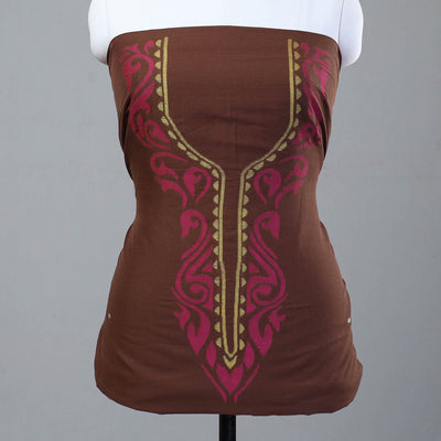 Brown - 2pc Phulia Jamdani Weave Handloom Cotton Suit Material Set