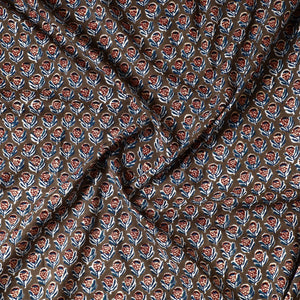 Brown - Sanganeri Block Printed Cotton Precut Fabric (1 Meter)