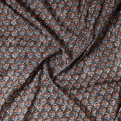 Brown - Sanganeri Block Printed Cotton Precut Fabric (1 Meter)
