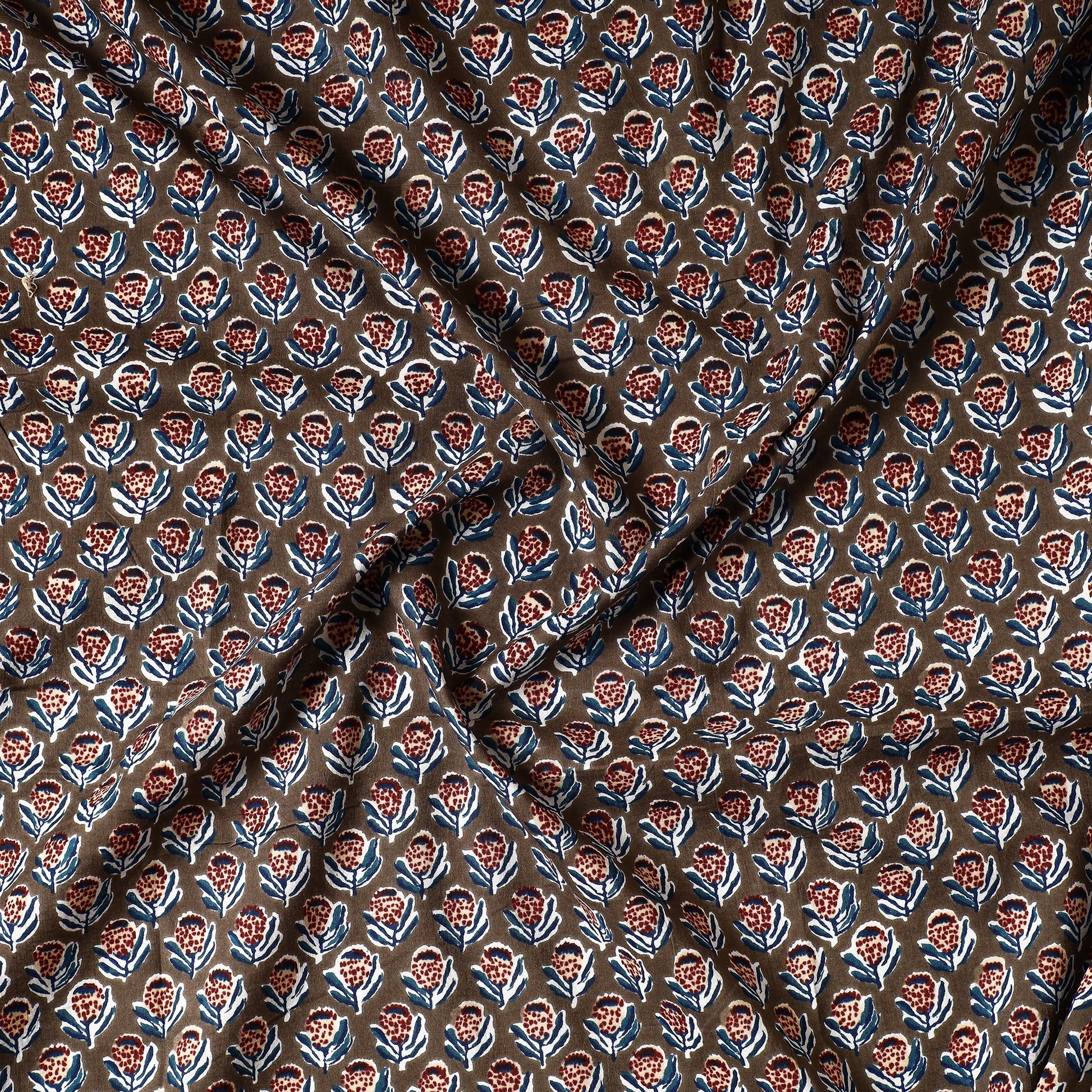Brown - Sanganeri Block Printed Cotton Precut Fabric (1 Meter)