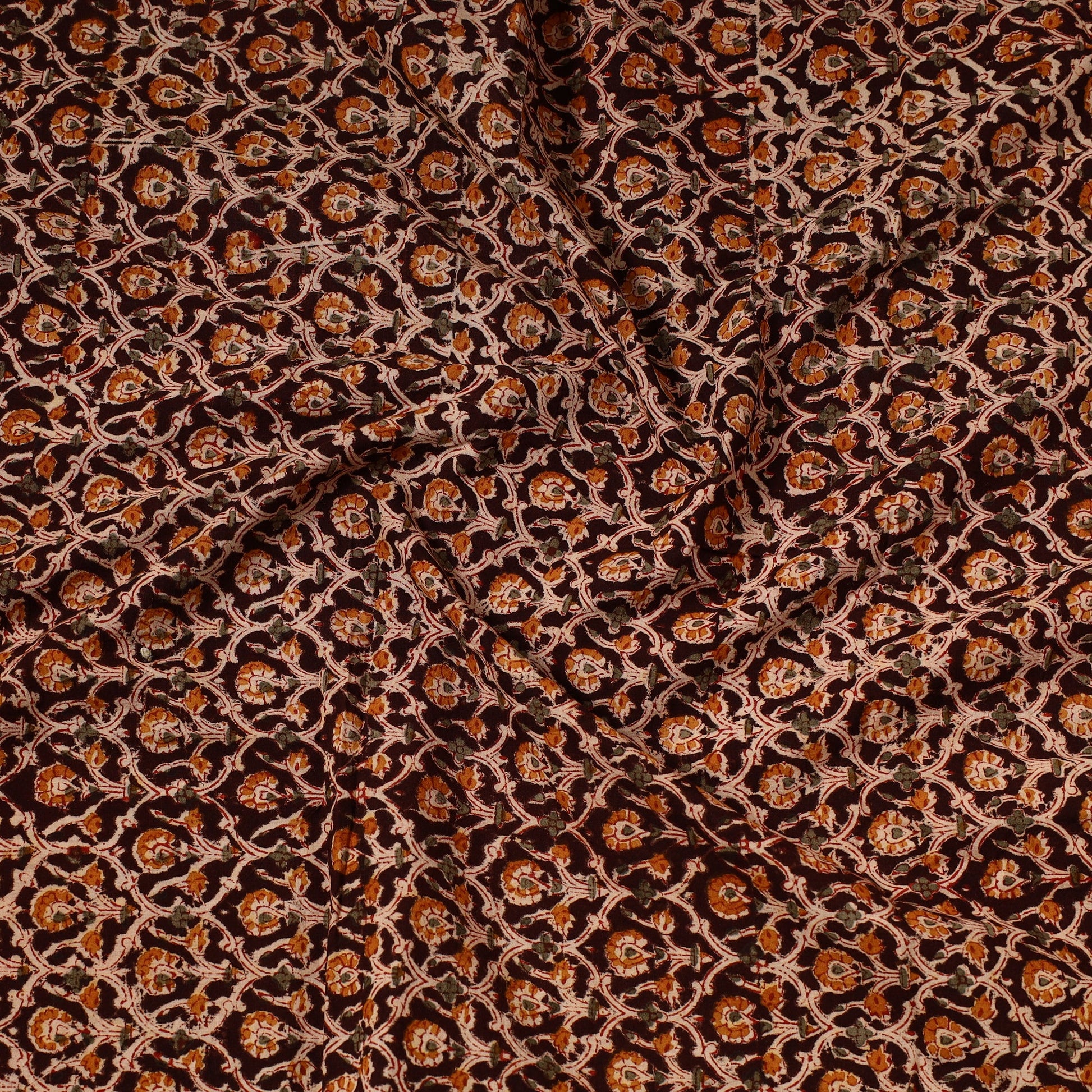 Brown - Kalamkari Block Printed Cotton Precut Fabric (1.6 meter) 82