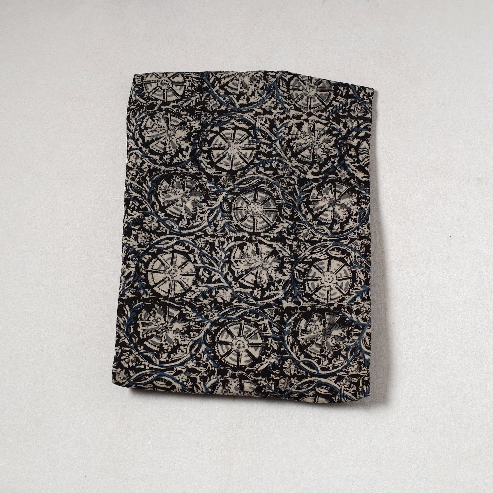 Black - Kalamkari Block Printed Cotton Precut Fabric (2 meter) 84