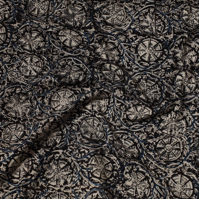 Black - Kalamkari Block Printed Cotton Precut Fabric (2 meter) 84