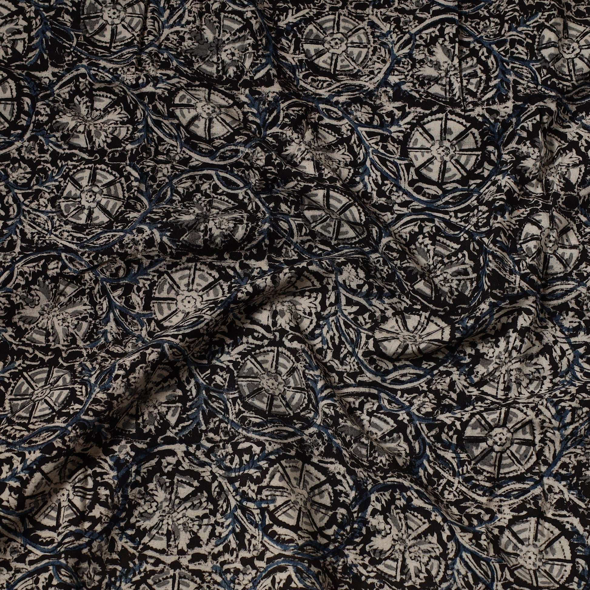 Black - Kalamkari Block Printed Cotton Precut Fabric (2 meter) 84