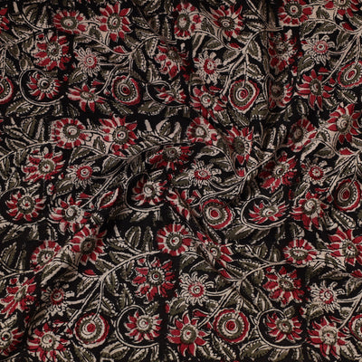 Black - Kalamkari Block Printed Cotton Precut Fabric (1.3 meter) 85