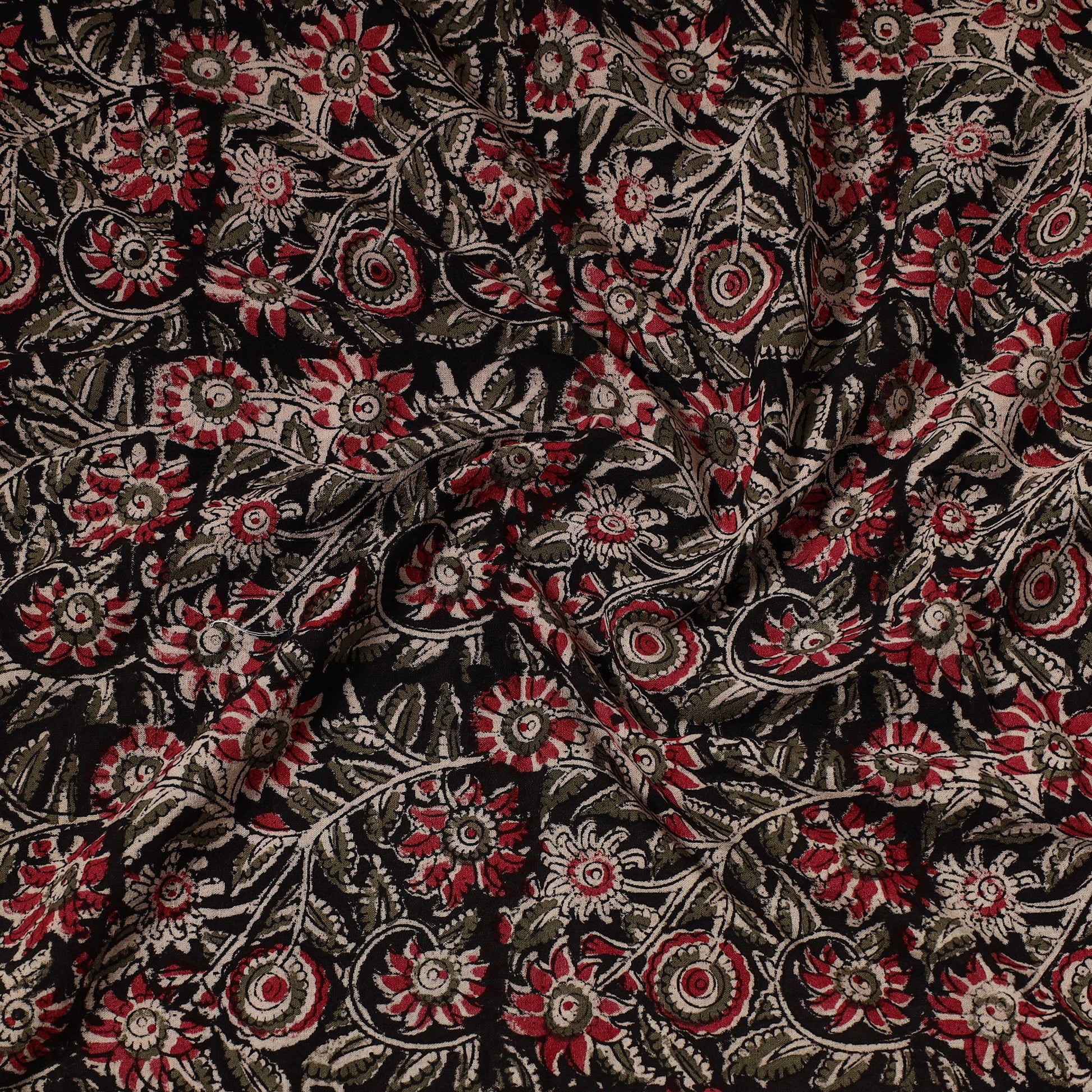 Black - Kalamkari Block Printed Cotton Precut Fabric (1.3 meter) 85