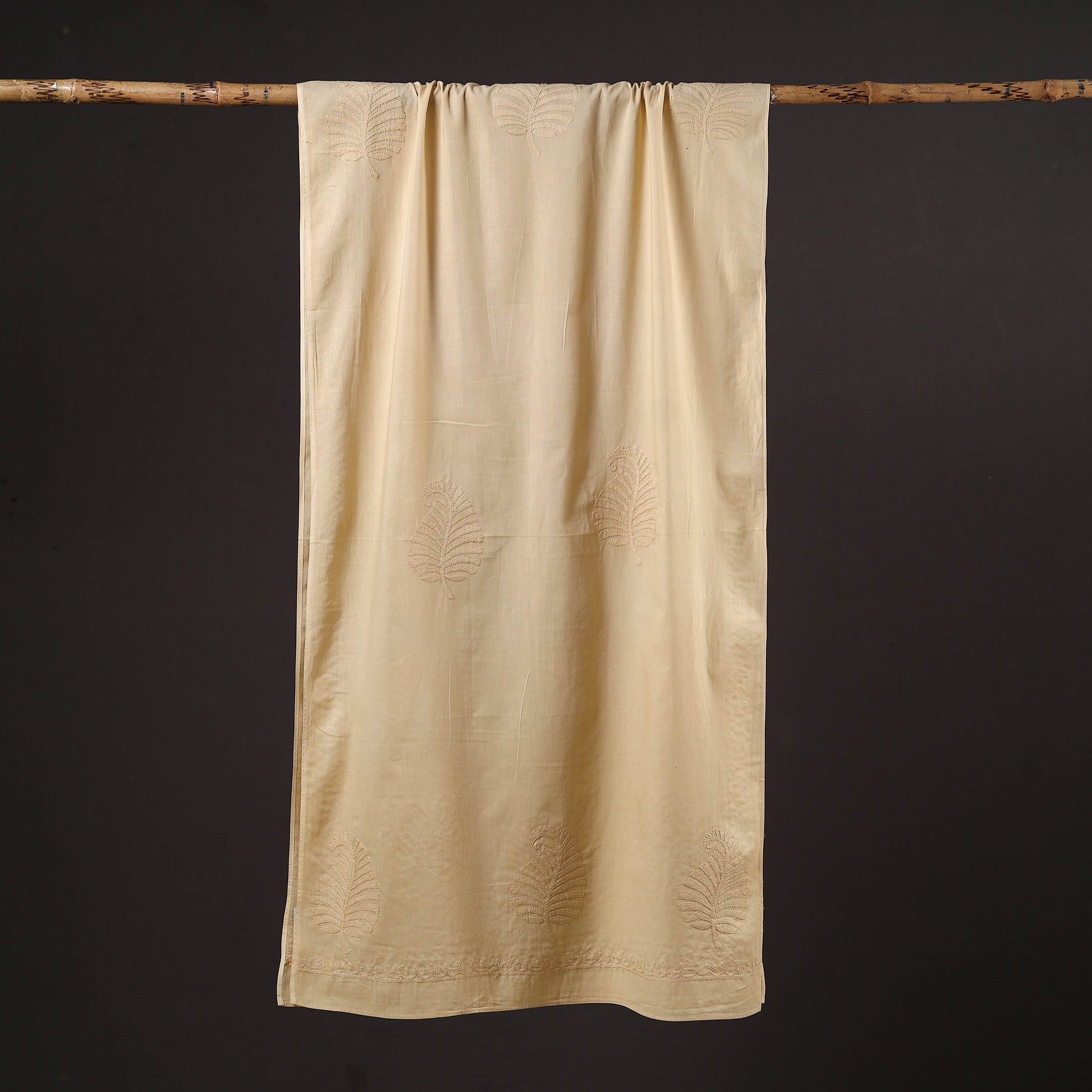 Beige - Hand Embroidered Lucknow Chikankari Cotton Stole 09