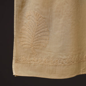 Beige - Hand Embroidered Lucknow Chikankari Cotton Stole 09