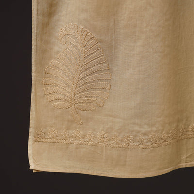 Beige - Hand Embroidered Lucknow Chikankari Cotton Stole 09