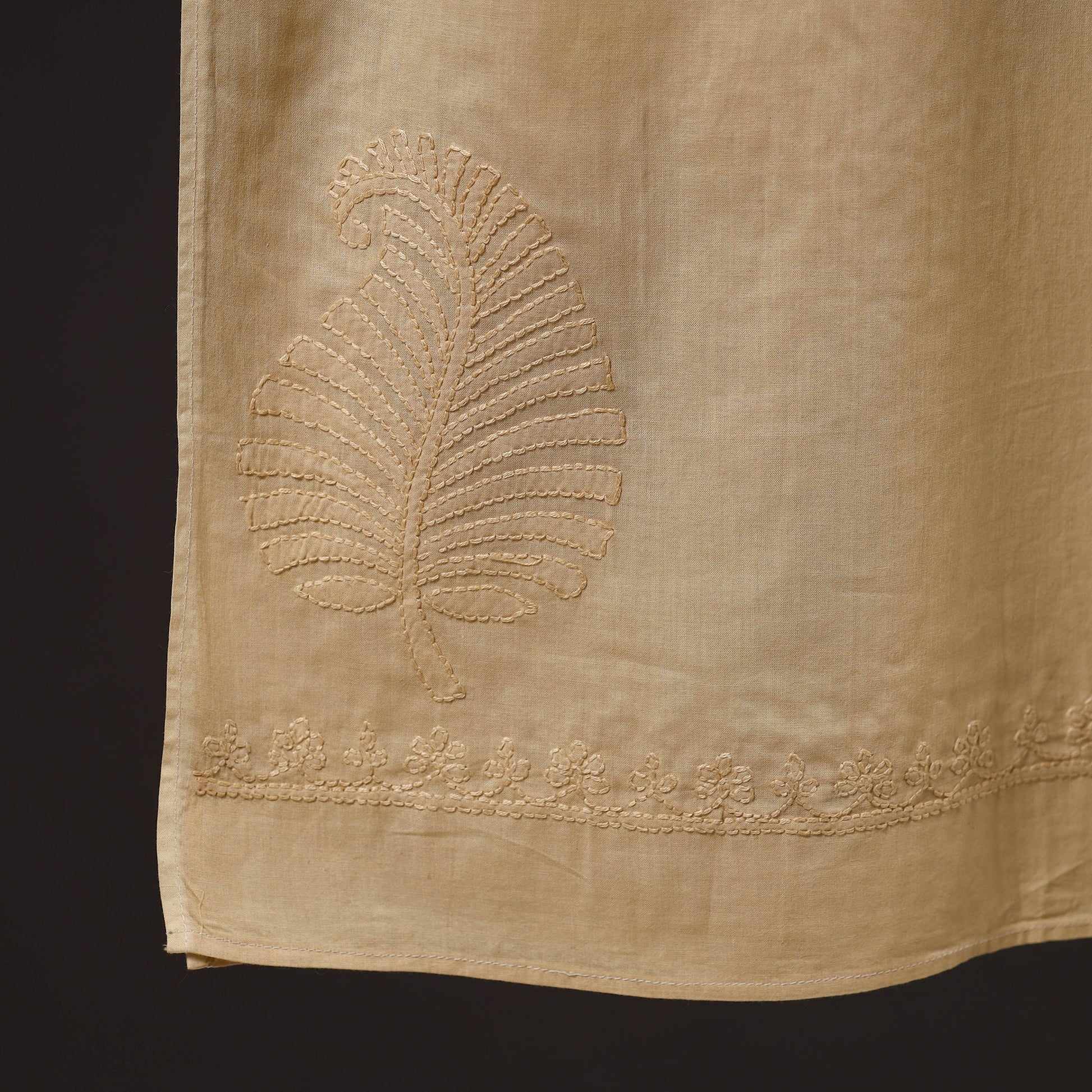 Beige - Hand Embroidered Lucknow Chikankari Cotton Stole 09