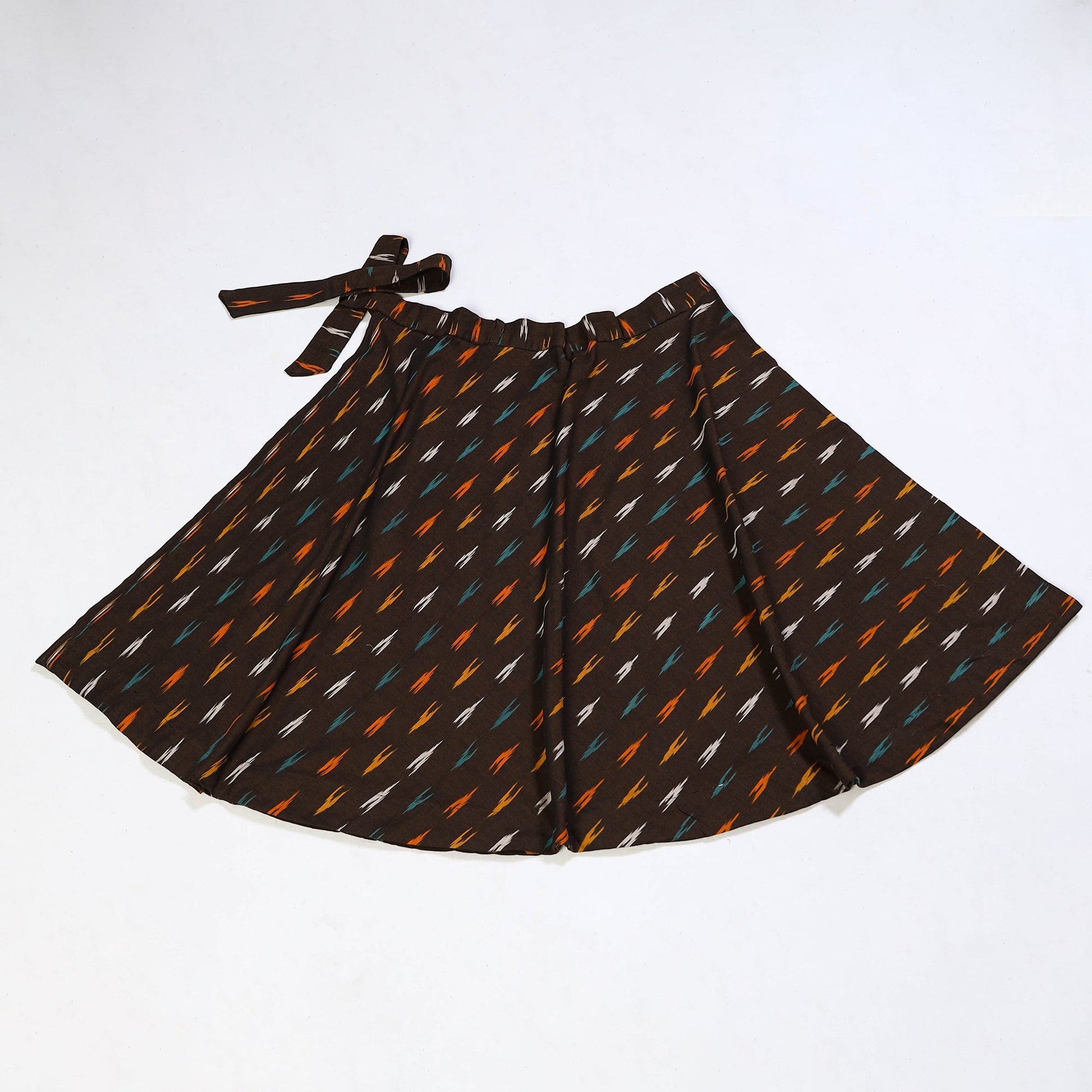 Brown - Handmade Cotton Wrap Around Pochampally Ikat Skirt 29