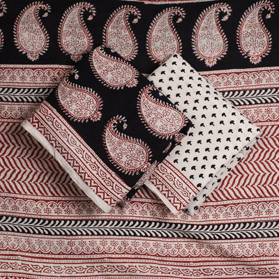 Black - 3pc Natural Dyed Cotton Bagh Print Suit Material Set