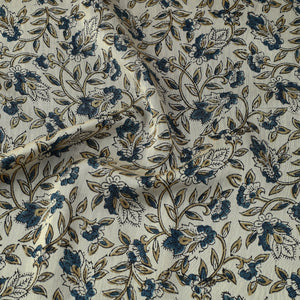 Beige - Ajrakh Block Printed Natural Dyed Chanderi Silk Fabric 05