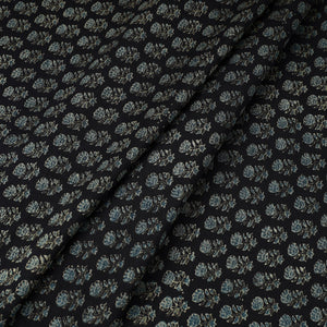 Black - Ajrakh Block Printed Natural Dyed Chanderi Silk Fabric 10