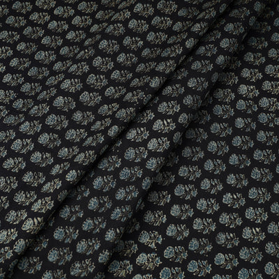 Black - Ajrakh Block Printed Natural Dyed Chanderi Silk Fabric 10