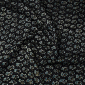 Black - Ajrakh Block Printed Natural Dyed Chanderi Silk Fabric 10