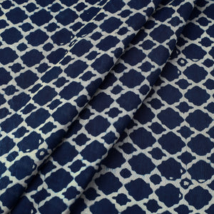 Blue - Ajrakh Block Printed Natural Dyed Chanderi Silk Fabric 13