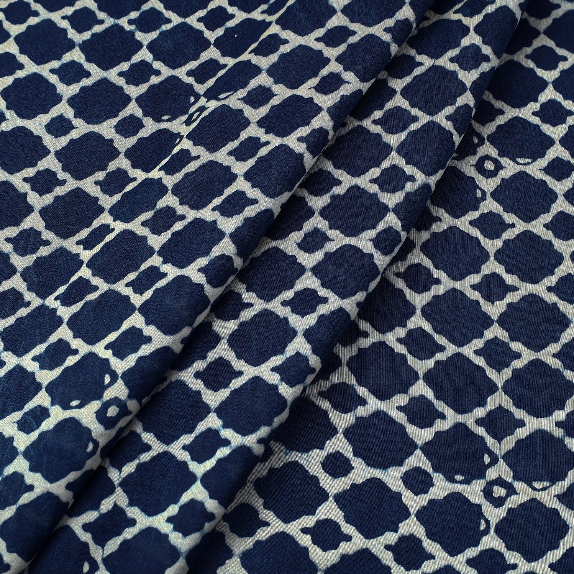 Blue - Ajrakh Block Printed Natural Dyed Chanderi Silk Fabric 13