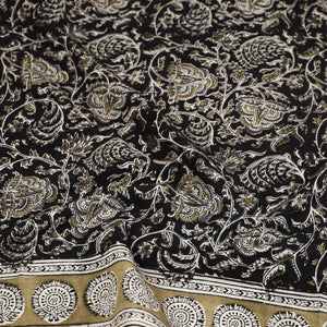 Black - Pedana Kalamkari Block Printed Natural Dyed Cotton Scarf 78
