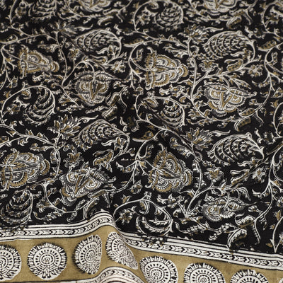 Black - Pedana Kalamkari Block Printed Natural Dyed Cotton Scarf 78