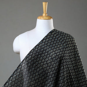 Black - Ajrakh Block Printed Natural Dyed Chanderi Silk Fabric 10