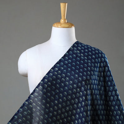 Blue - Ajrakh Block Printed Natural Dyed Chanderi Silk Fabric 07