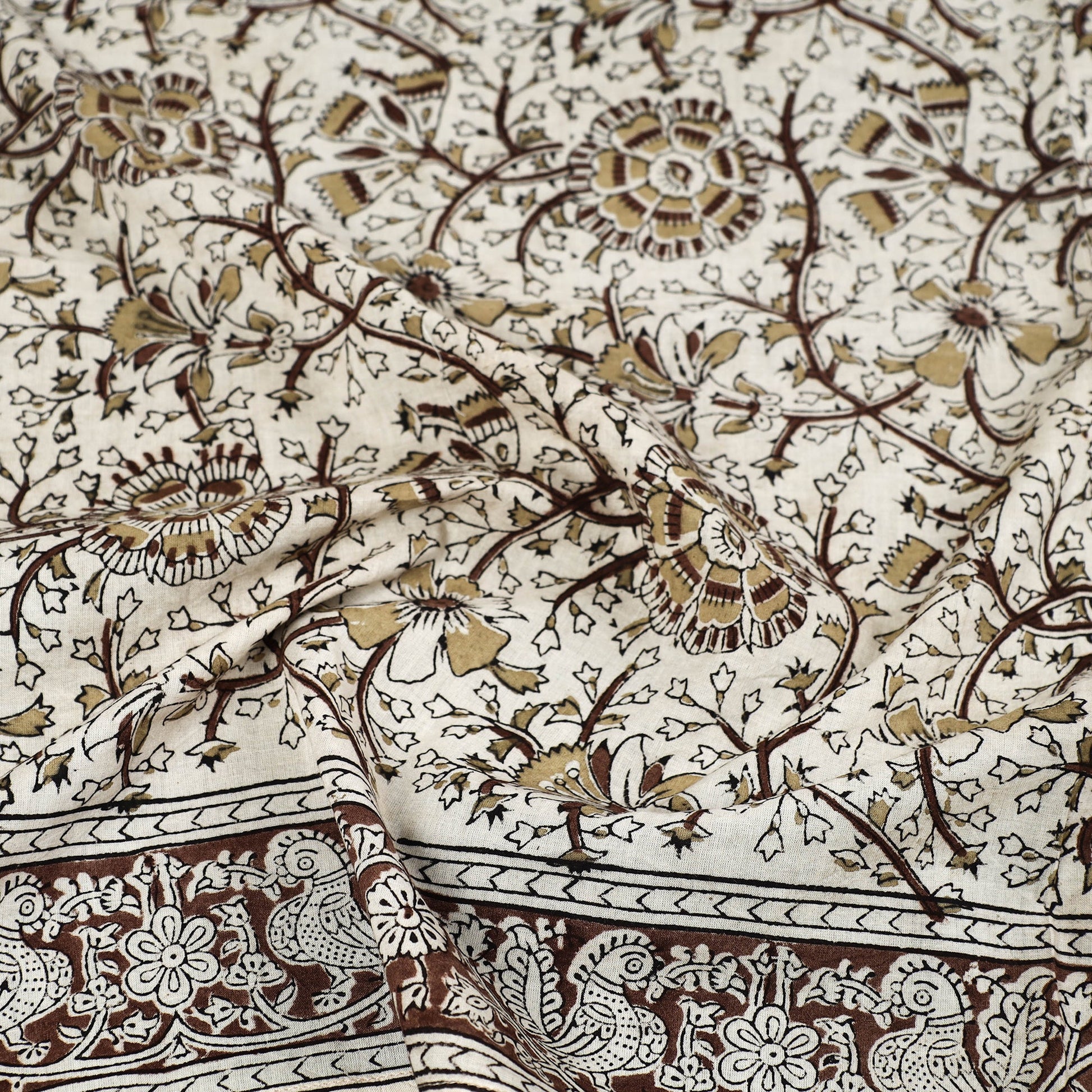 Beige - Pedana Kalamkari Block Printed Natural Dyed Cotton Scarf 82