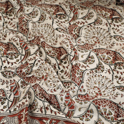 Beige - Pedana Kalamkari Block Printed Natural Dyed Cotton Scarf 89
