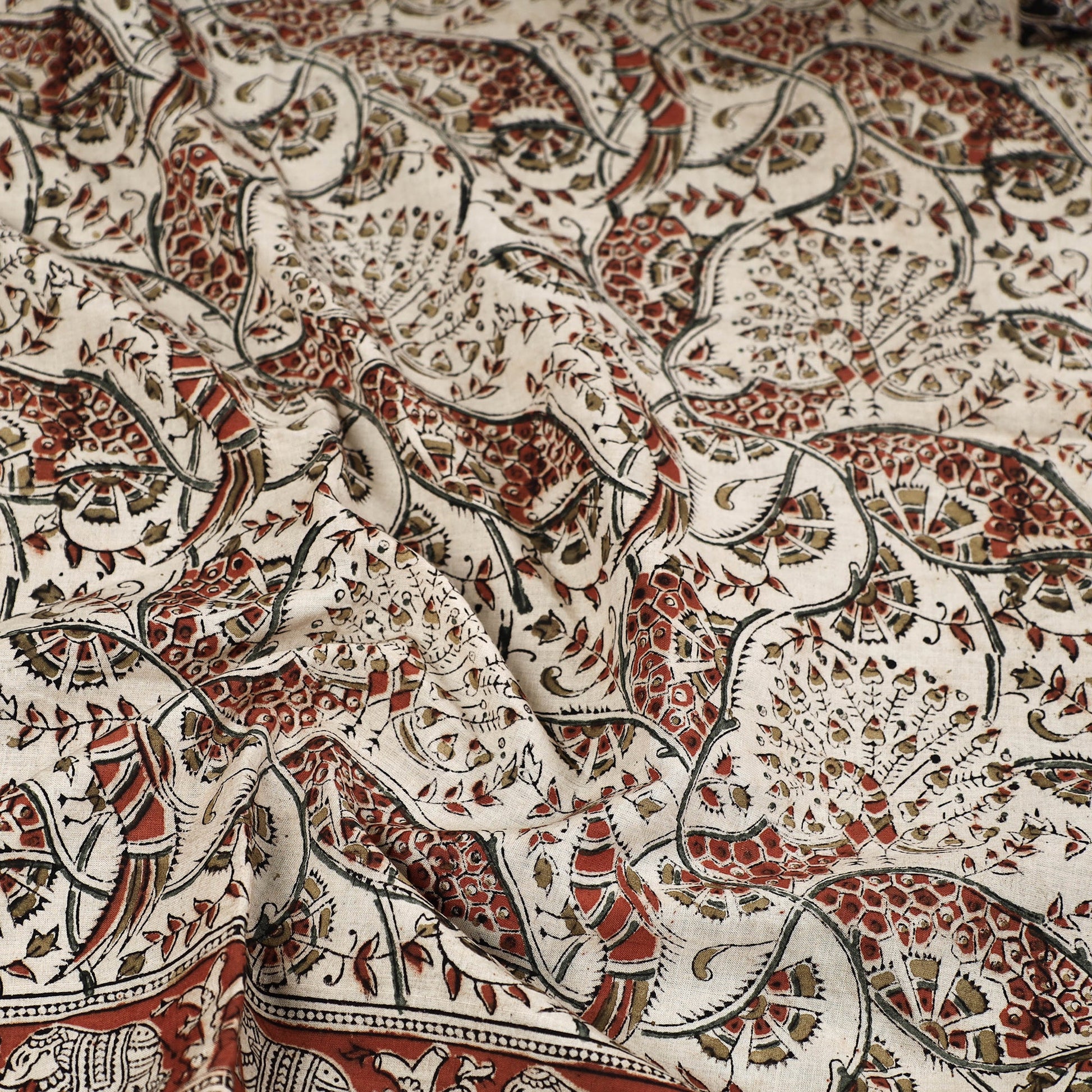 Beige - Pedana Kalamkari Block Printed Natural Dyed Cotton Scarf 89