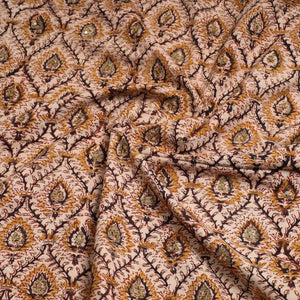 Brown - Kalamkari Block Printed Sequin Work Cotton Kurta Material - 3 Meter
