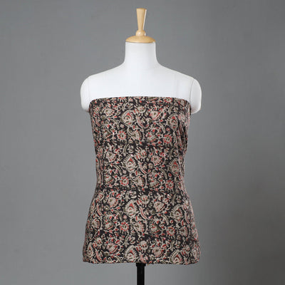 Black - Kalamkari Block Printed Sequin Work Cotton Kurta Material - 2.6 Meter