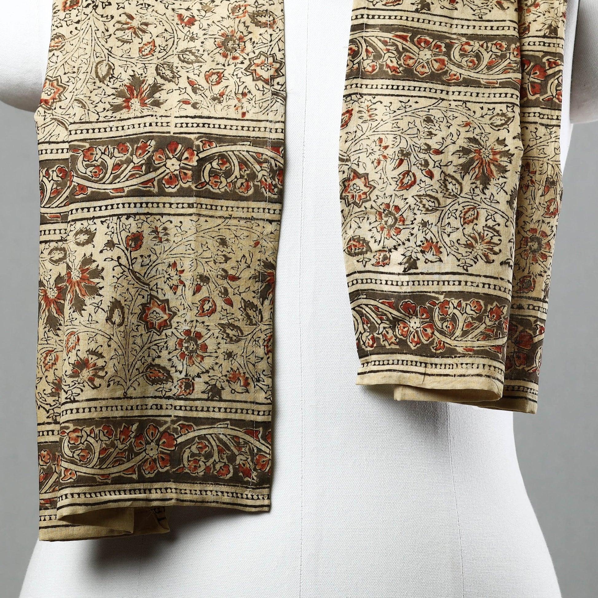 Beige - Pedana Kalamkari Block Printed Natural Dyed Cotton Stole 01