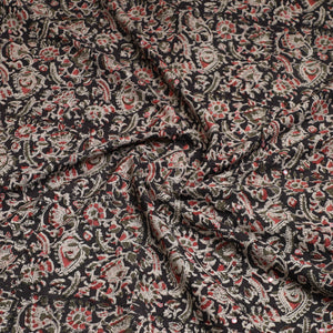 Black - Kalamkari Block Printed Sequin Work Cotton Kurta Material - 2.6 Meter