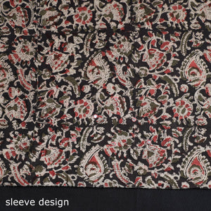 Black - Kalamkari Block Printed Sequin Work Cotton Kurta Material - 2.6 Meter