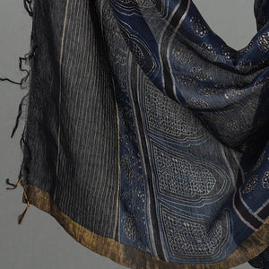 Blue - 2pc Block Print Linen Silk Ajrakh Dress Material 03