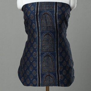 Blue - 2pc Block Print Linen Silk Ajrakh Dress Material 03