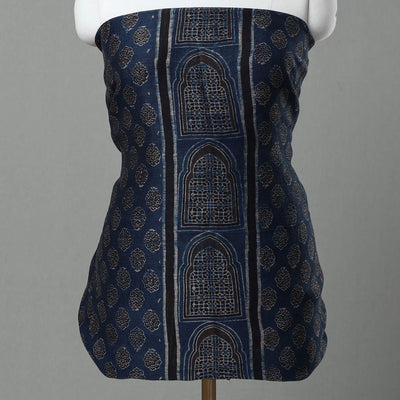 Blue - 2pc Block Print Linen Silk Ajrakh Dress Material 03