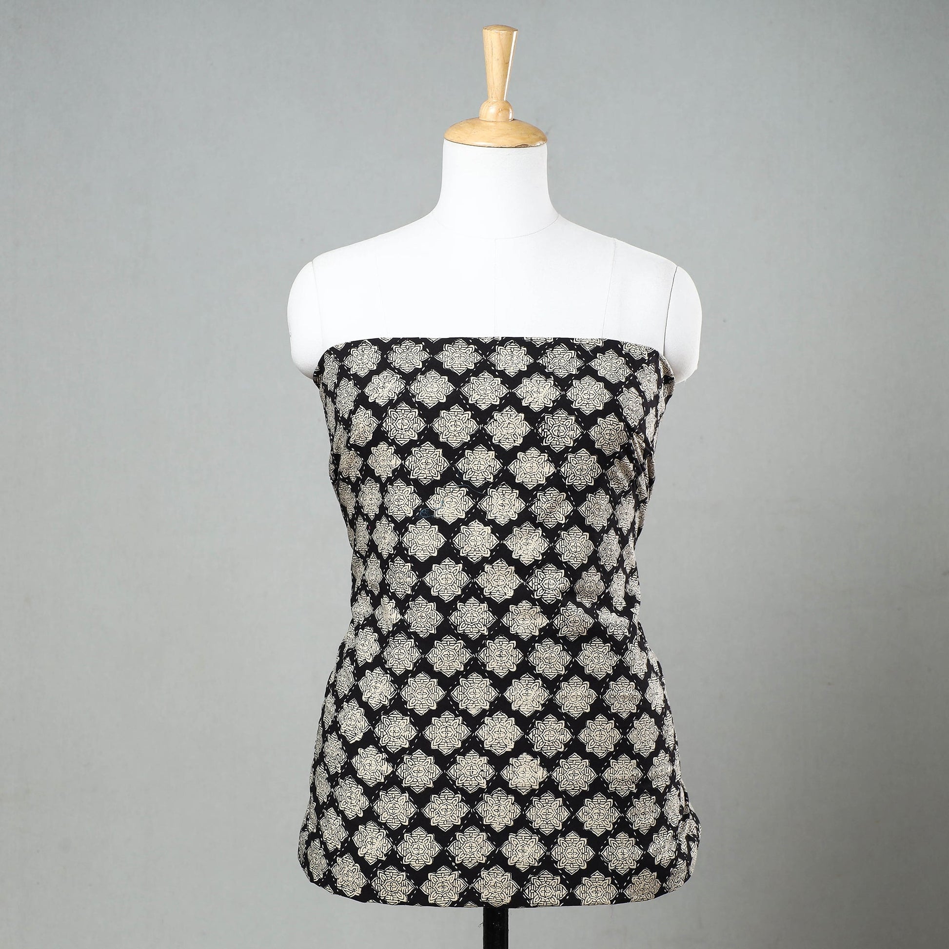 Black - Special Tagai Work Block Printed Cotton Kurta Material - 2 meter