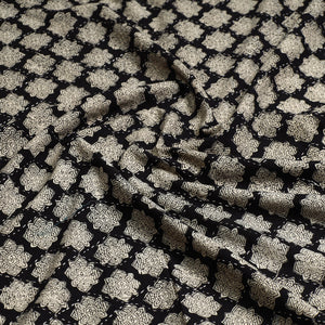Black - Special Tagai Work Block Printed Cotton Kurta Material - 2 meter