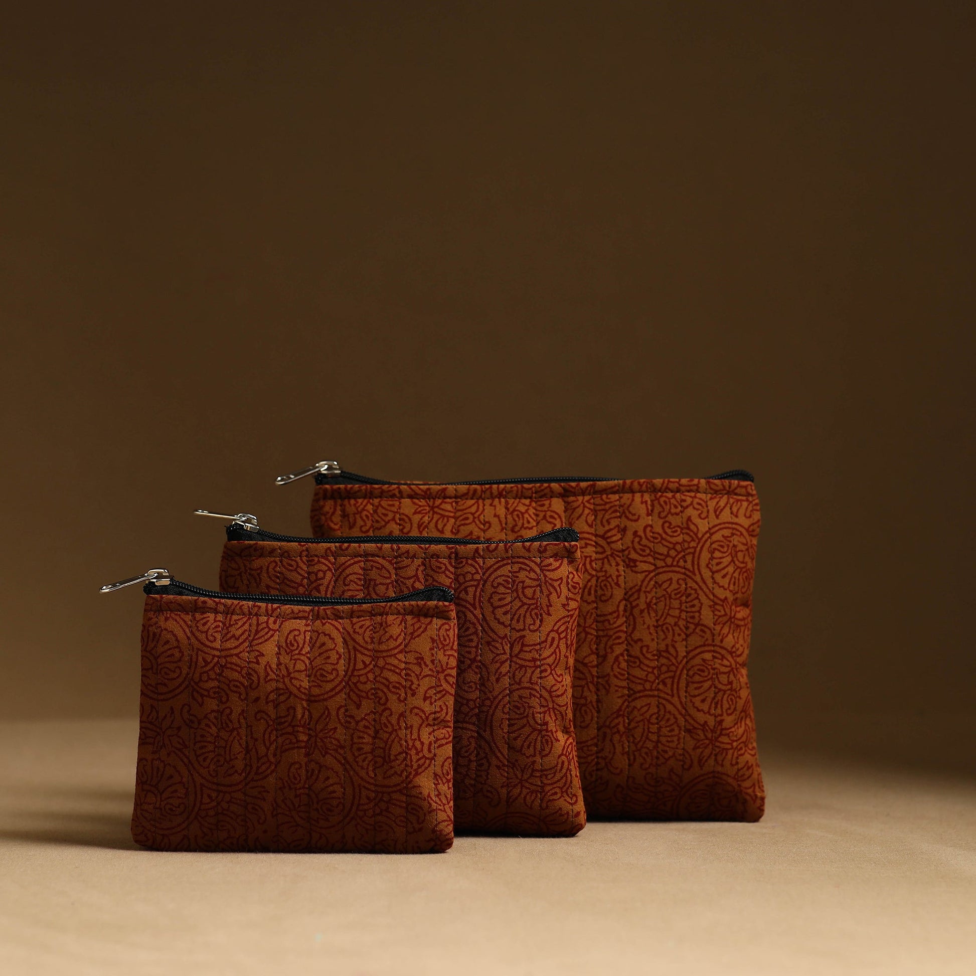 Brown - Handmade Cotton Multipurpose Utility Pouches (set of 3) 07