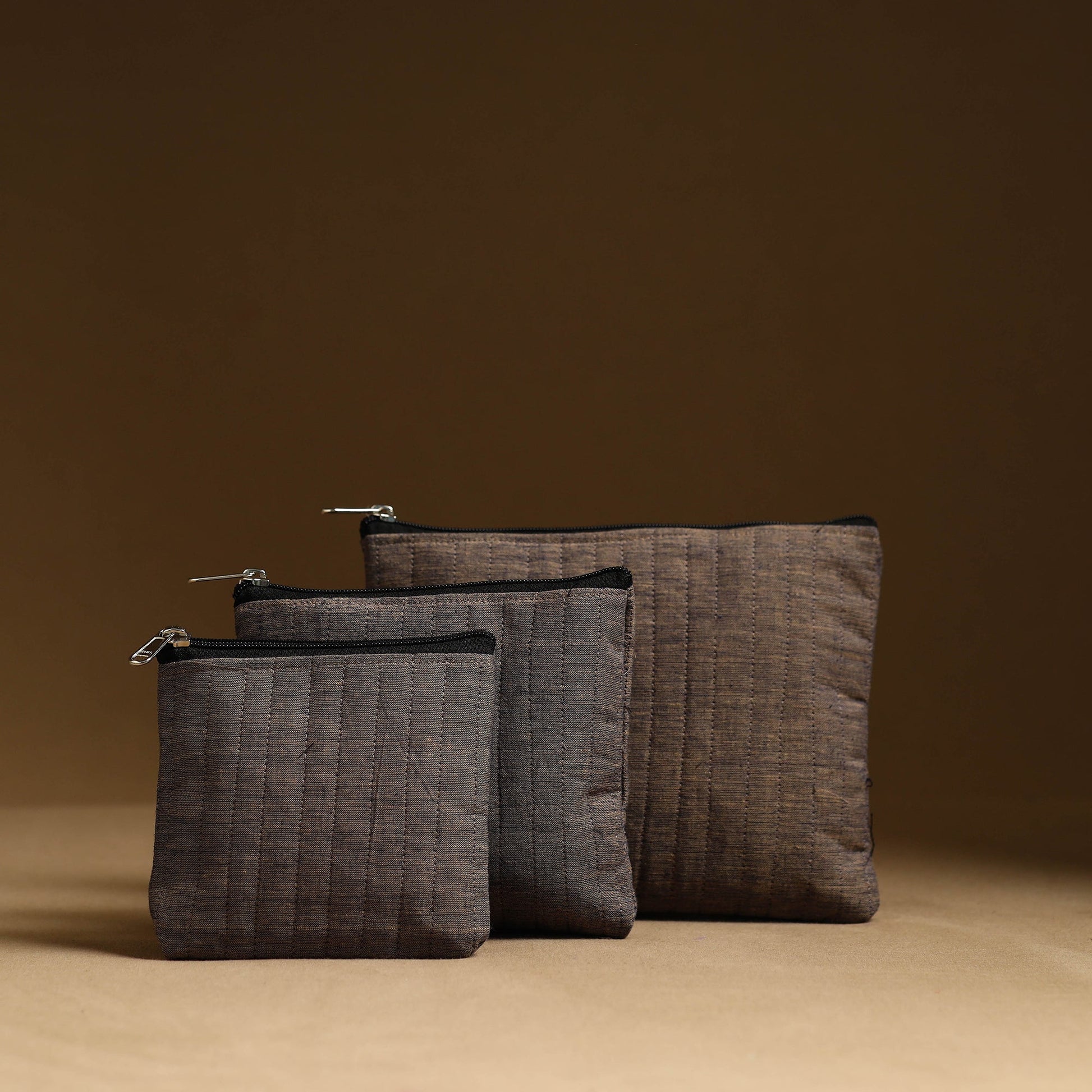 Brown - Handmade Cotton Multipurpose Utility Pouches (set of 3) 09
